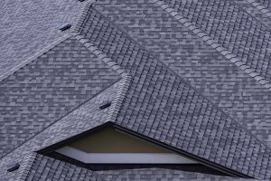 Top close-up view of an asphalt shingle roof.