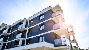 Modern apartment building on a sunny day. 